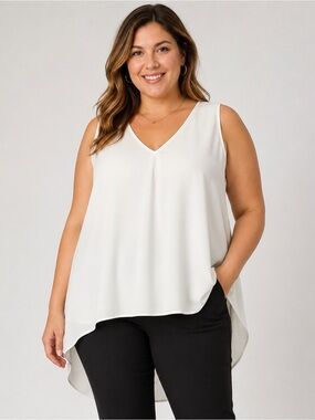 Lane Bryant Size 18 Ivory Sleeveless Hi Low V Neck Blouse Tunic
